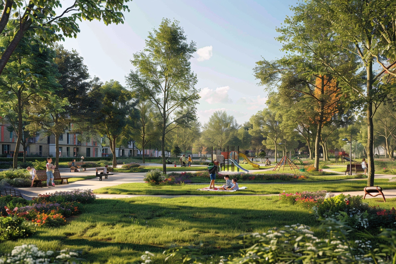 Vue panoramique d'un parc verdoyant à Pessac illustrant les espaces verts éblouissants décrits dans l'article