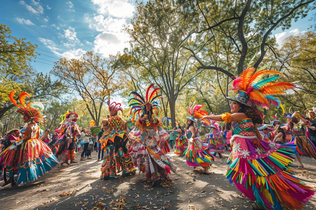 Visiteurs profitant d'un moment festif au coeur de Pessac lors d'un festival coloré, reflétant l'esprit unique des fêtes locales